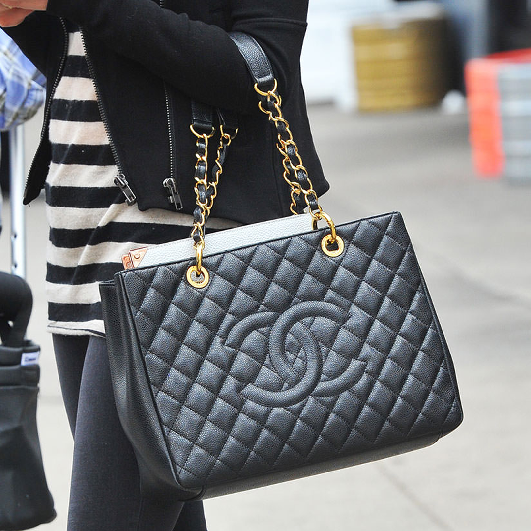 Chanel Vintage Chanel 12 Black Leather Large Shoulder Tote Bag