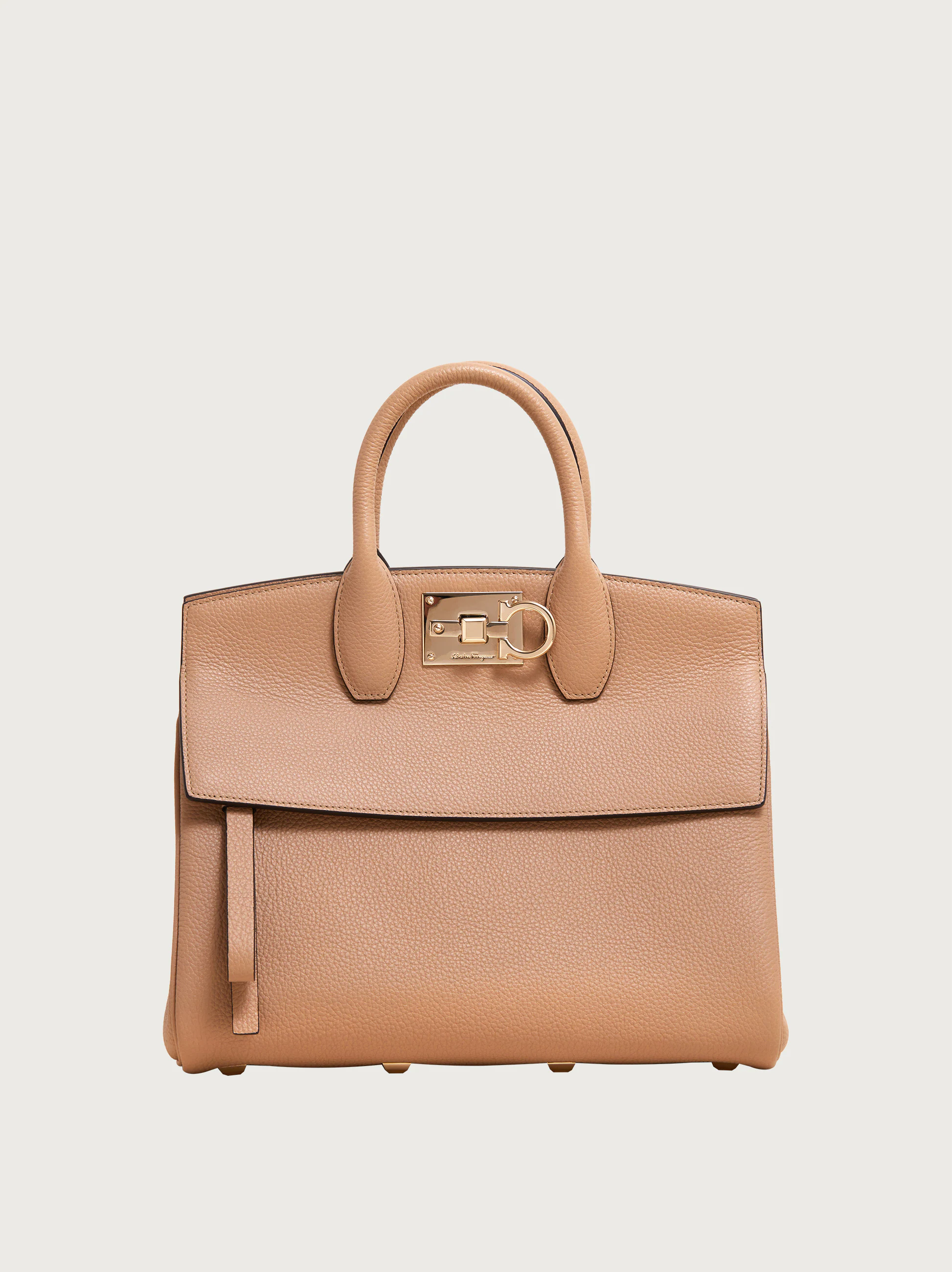 Ferragamo The Small Studio Soft Leather Top Handle Bag in Natural